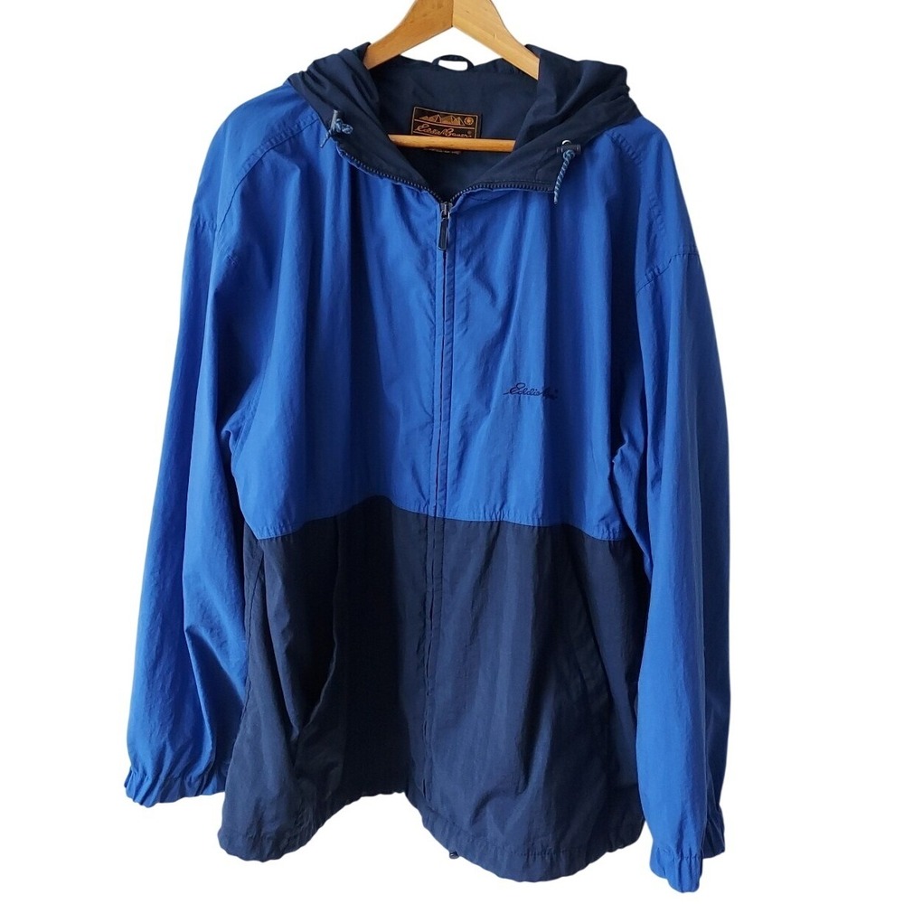 Vtg 80s Eddie Bauer Black Tag Colorblock Blue Nylon Windbreaker Jacket Mens L
